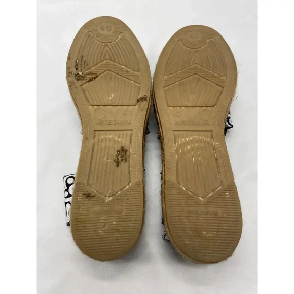 Eric Michael Black and White Floral Slip On Sling Back Espadrilles - Picture 9 of 11